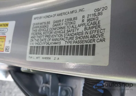 2020 Honda Accord Sport from USA, damaged, VIN 1HGCV1F34LA144415